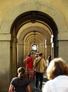 archi, persone, prospettiva, passanti, portici, donne, colonne, portico