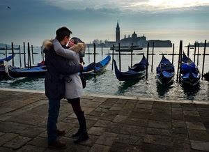 gondole, bacio, venezia, chiesa, mare, acqua, laguna, canale, due