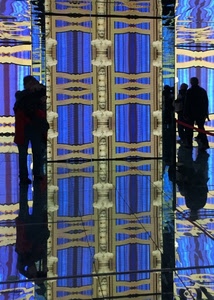 riflesso, blu, persone, riflessi, controluce, specchi, visitatori, oro, expo, specchio, pavimento, statue