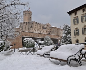 neve, panchine, castello, inverno, torre, bianco, rami, piante, alberi