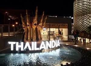 fontana, expo, acqua, padiglione, notte, persone, luci, milano, thailandia, scritta