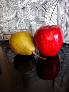 mela, pera, rosso, frutta, riflesso, due, cibo