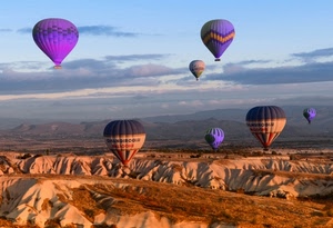 mongolfiere, nuvole, cielo, montagne, viola, palloni, dune, roccia, sette