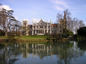 lago, castello, riflesso, alberi, acqua, riflessi, parco, villa, palazzo