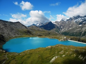 lago, nuvole, montagna, acqua, montagne, azzurro, diga, verde, cielo, neve