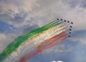 aerei, tricolore, frecce, verde, rosso, scie, cielo, bianco, tricolori, formazione, nuvole
