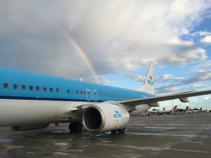 aereo, arcobaleno, nuvole, motore, aeroporto, ala, pista