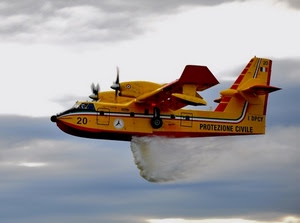 acqua, giallo, aereo, volo, eliche, cielo, ali, nuvole, antincendio