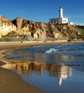 mare, faro, riflesso, spiaggia, onde, scogliera, riva, cielo