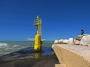 mare, giallo, faro, molo, acqua, fanale, segnale, azzurro, cielo, statua