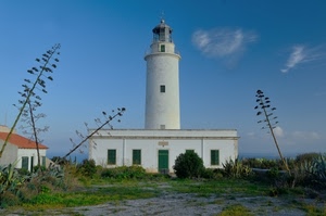 faro, cielo, bianco, verde, piante, nuvole, agave, lanterna, fiori