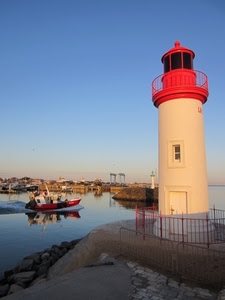 mare, faro, rosso, barca, peschereccio, ringhiera, porto, barche, cielo