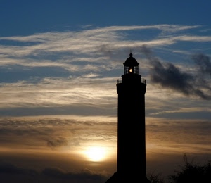 nuvole, sole, faro, tramonto, controluce, cielo, luce