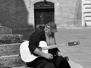 barba, chitarra, cappello, bianconero, scalini, sigaretta, uomo, musica