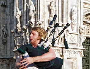 cornamusa, statue, musicista, suonatore, canne, duomo, milano, marmo, musica