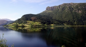 montagna, lago, acqua, riflesso, verde, riflessi, case, alberi