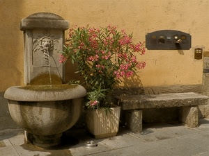 panchina, fontana, fiori, vaso, acqua, pianta, posta, cassette