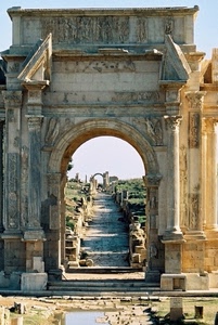 arco, colonne, rovine, ruderi, porta, strada, prospettiva, archi, antico, pietre, resti, cielo, archeologia