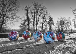 neve, alberi, sfere, palle, natale, inverno