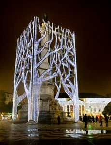 monumento, piazza, luci, riflessi, colonna, notte, luminarie, statua, riflesso, notturno