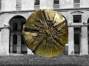 oro, scultura, milano, monumento, arco, palazzo, pomodoro, bronzo, finestre, disco, bianconero