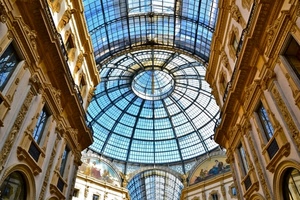 galleria, cupola, finestre, vetro, milano, affreschi, palazzi, archi, vetrate, cerchi, decorazioni, prospettiva, architettura, vetri, celeste