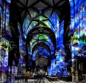chiesa, blu, interno, colori, archi, luci, navata, verde, soffitto, azzurro