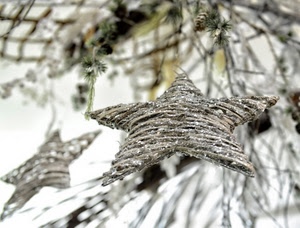 natale, stella, stelle, argento, decorazioni, albero, rami, pigne