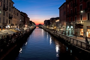 canale, tramonto, acqua, luci, milano, notturno, fiume, riflessi, palazzi, naviglio, case