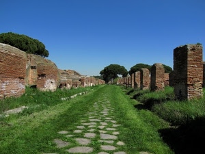erba, strada, ruderi, alberi, verde, resti, pilastri, archeologia, cielo, rovine, mattoni, viale