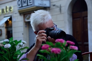 fiori, fotografo, capelli, occhiali, donna, mano, insegne, macchina, obiettivo, fotografa