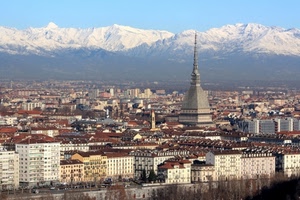 torino, montagne, neve, panorama, città, mole, palazzi, cupola, antonelliana, alpi, vette, tetti, cielo, finestre, case