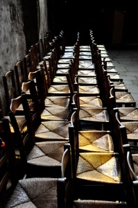 paglia, sedie, file, legno, giallo, schienali, fila