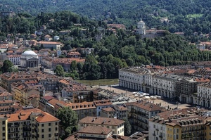palazzi, panorama, alberi, città, torino, fiume, case, chiese, tetti, piazza