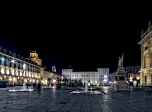 piazza, fontane, notte, notturno, torino, luci, palazzi, monumento, statua, fontana