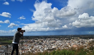fotografo, nuvole, panorama, cielo, città, scatto, case