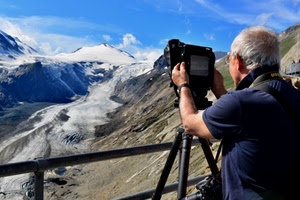 fotografo, montagna, montagne, cavalletto, ghiacciaio, neve, uomo, panorama, cielo, macchina, ringhiera