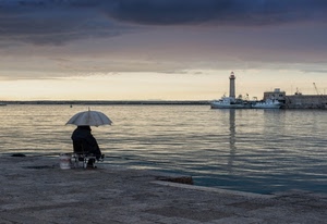 ombrello, faro, mare, acqua, porto, barche, pescare, pescatore