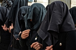 nero, mani, donne, velo, devozione, processione, religione, dita, veli