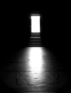 porta, luce, bianconero, gradini, controluce, scala, scalini, nero