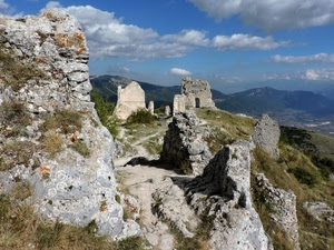 ruderi, nuvole, montagna, rovine, pietre, montagne, rocce, castello, mura, panorama, roccia, cielo