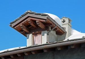 abbaino, tetto, finestra, neve, comignolo, cielo