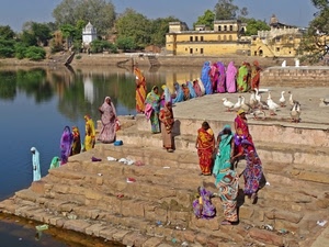 donne, fiume, oche, acqua, colori, scale, gradini, indiane, scalinata