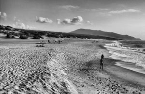 mare, spiaggia, sabbia, nuvole, bianconero, persone, acqua, onde, cielo, bagnanti, dune