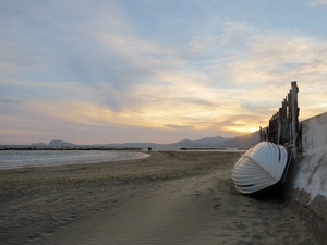 mare, barca, spiaggia, sabbia, cielo, nuvole, acqua, tramonto