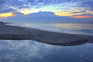 mare, cielo, nuvole, riflesso, nave, acqua, spiaggia, tramonto, orizzonte, alba, sabbia, onde, azzurro, riflessi