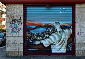 serranda, cristo, murales, disegno, negozio, saracinesca, rio, brasile, macchina, dipinto