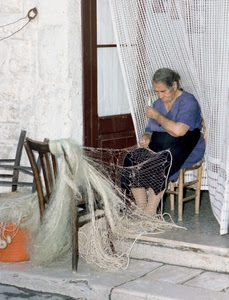 donna, rete, tenda, anziana, sedie, porta, reti, cucire, artigiano, sedia