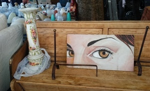 legno, occhi, quadro, panchina, alari, dipinto, panca, ceramica, negozio, oggetti, donna, bicchieri, colonna, vetro, sguardo, mercatino, ferro