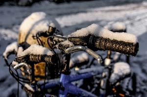 neve, bicicletta, manubrio, freno, inverno, bici, bianco
